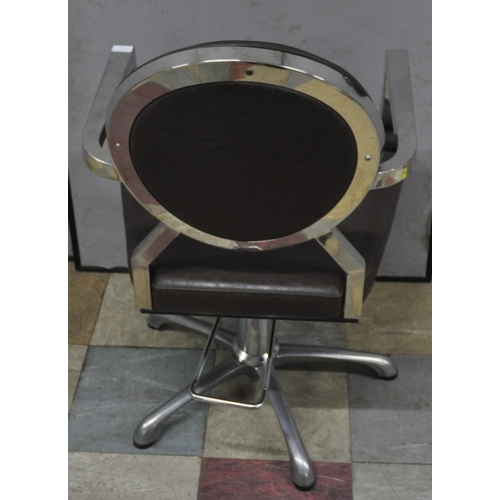 332 - BROWN LEATHER EFFECT SWIVEL SALON CHAIR WITH FOOTREST