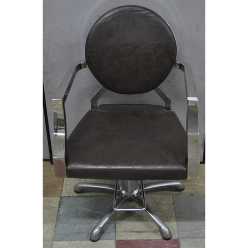 333 - BROWN LEATHER EFFECT SWIVEL SALON CHAIR WITH FOOTREST