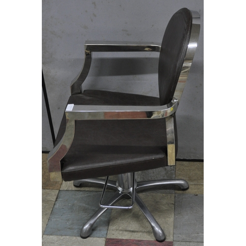 333 - BROWN LEATHER EFFECT SWIVEL SALON CHAIR WITH FOOTREST