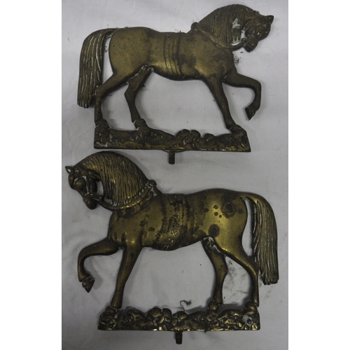 234 - 2 BRASS HORSES AND 2 BRASS ROASTING SPITS