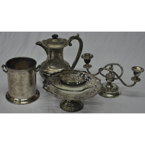 348 - PLATED COFFEE POT (MARKED REPRODUCTION 1795 34721) , SILVER PLATED CANDLEABRA,  MAPPIN &am... 