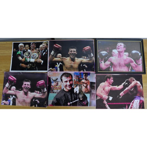 194 - 9 FRAMED & 5 UNFRAMED PHOTOS OF JOE CALZAGHE (SOME SIGNED)