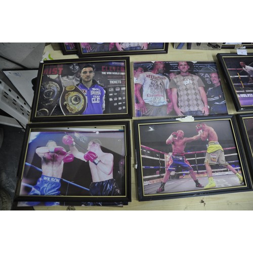 6 - FRAMED BOXING PHOTOS INCLUDING ENZO AND JOE CALZAGHE, SOME SIGNED - SOME FRAMES DAMAGED             ... 