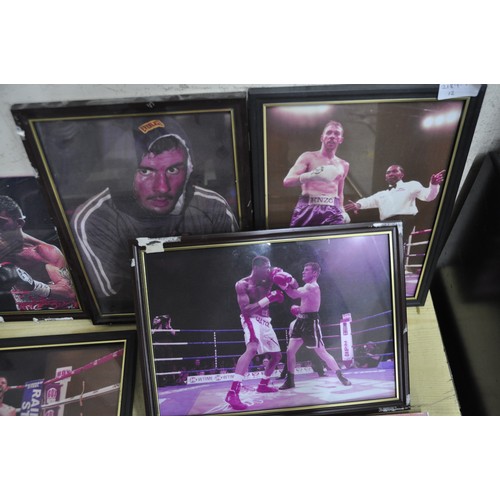 6 - FRAMED BOXING PHOTOS INCLUDING ENZO AND JOE CALZAGHE, SOME SIGNED - SOME FRAMES DAMAGED             ... 