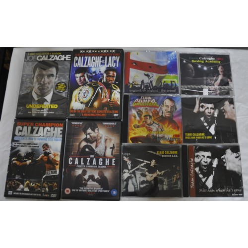 166 - SOME CDs HAVE BEEN WITHDRAWNCRATE OF JOE CALZAGHE CDS AND DVDS - THE REAL CALZAGHE CLAN, TEAM CALZAG... 