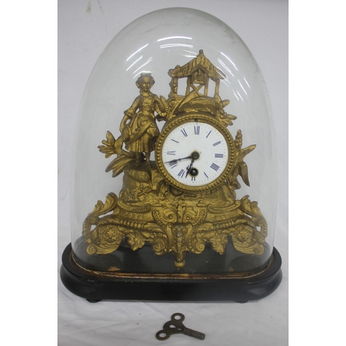 54 - MANTLE CLOCK WITH GLASS DOME