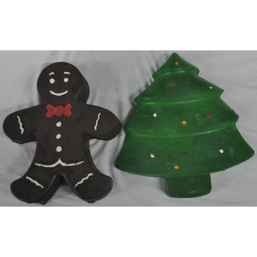 62 - 3 GARDEN ORNAMENTS - SNOWMAN, GINGERBREAD MAN AND CHRISTMAS TREE