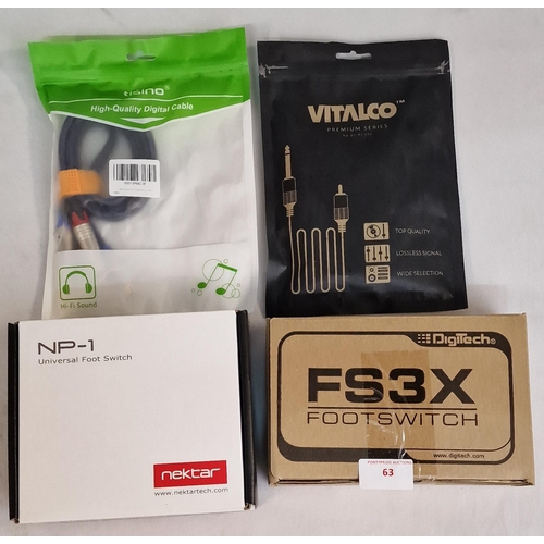 63 - FS 3X FOOTSWITCH, NP-1 UNIVERSAL FOOT SWITCH, TISINO DIGITAL CABLE & VITALCO AUDIO ADAPTER (A47)