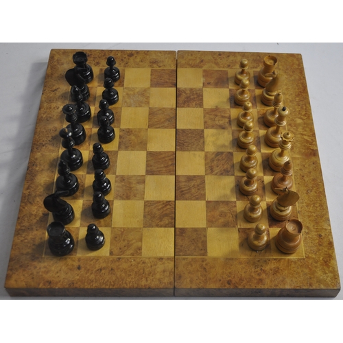 106 - 2 CHESSBOARDS COMPLETE WITH PIECES AND 2 VINTAGE DUNLOP TENNIS RACQUETS