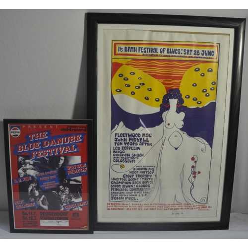 154 - 2 FRAMED POSTERS - THE BLUES DANUBE FESTIVAL AND BATH FESTIVAL OF BLUE 28TH JUNE REPRINTED 1998 SIGN... 