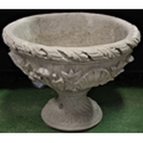 157 - LARGE STONEWORK URN DECORATED WITH ACANTHUS LEAVES (IN 2 PIECES)