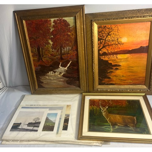 170 - 3 FRAMED PICTURES AND VARIOUS UNFRAMED PRINTS