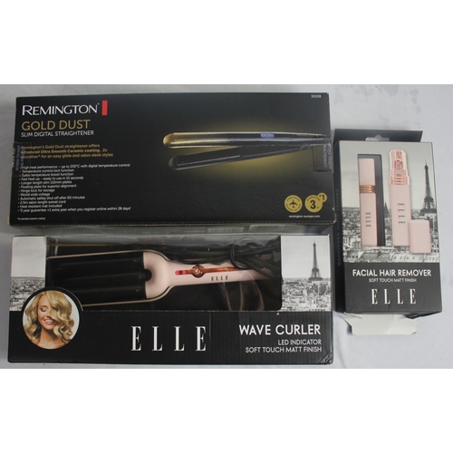 178 - ELLE WAVE CURLER, ELLE FACIAL HAIR REMOVER AND REMINGTON HAIR GOLD DUST SLIM DIGITAL STRAIGHTENER (A... 