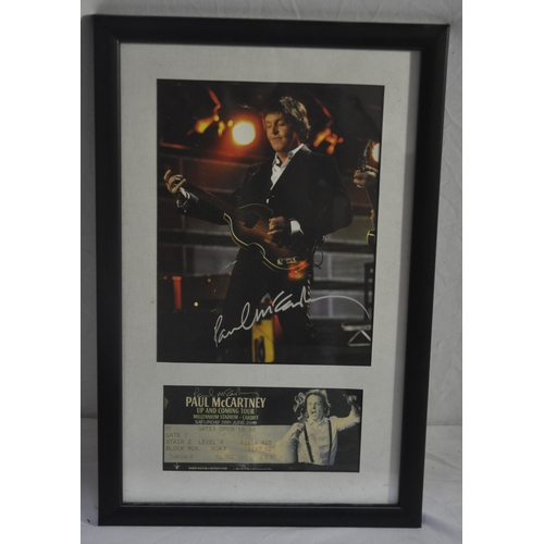 188 - 3 SIGNED AND FRAMED PICTURES - 1 FRAMED PAUL MCCARTNEY SIGNED PICTURE AND CONCERT TICKET 26TH JUNE 2... 