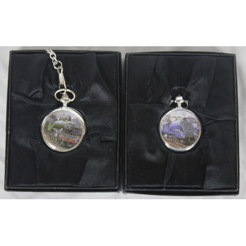 219 - 2 POCKET WATCHES WITH STEAM PICTURE COVERS