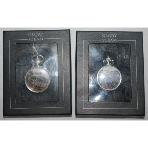 219 - 2 POCKET WATCHES WITH STEAM PICTURE COVERS