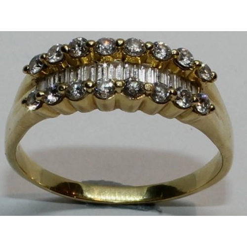 231 - 18ct GOLD RING SET WITH 2 ROWS OF 8 DIAMONDS SIZE Y 6.3g (C26)