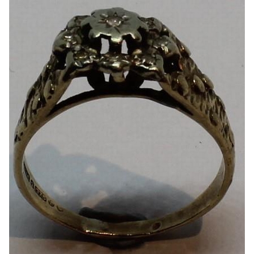 238 - 9ct GOLD RING SET WITH SMALL DIAMONDS SIZE R 3.8g (A103)