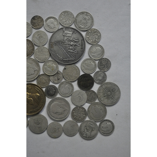 274 - QUANTITY OF COINS INCLUDING SILVER COINS AND COMMEMORATIVE MEDALS