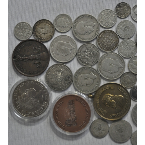 274 - QUANTITY OF COINS INCLUDING SILVER COINS AND COMMEMORATIVE MEDALS