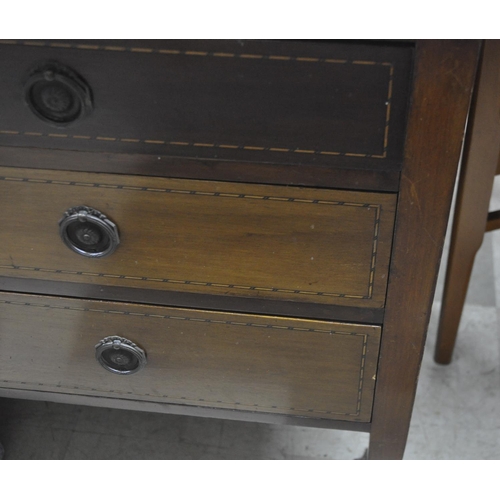 284 - MAHOGANY AND INLAID 4-DRAWER DRESSING TABLE WITH TRIPLE MIRROR - DAMAGED