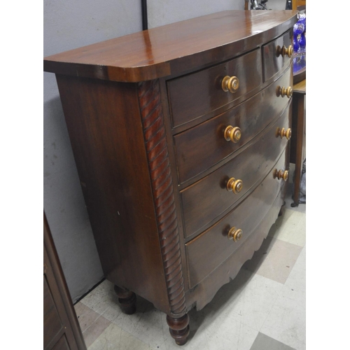 288 - 5-DRAWER MAHOGANY BOW FRONT CHEST - SOME VENEERS MISSING