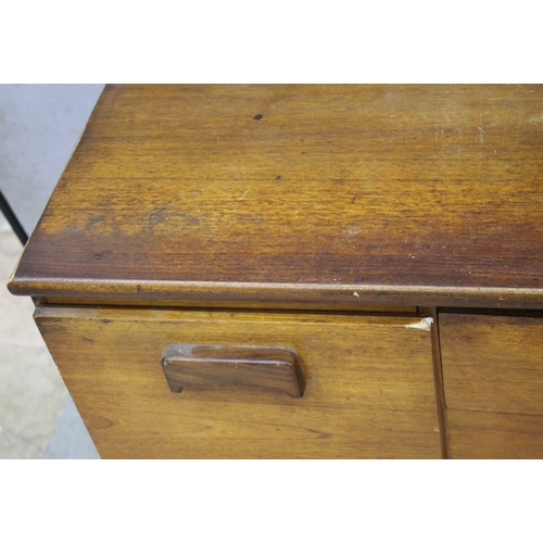 296 - MID CENTURY TEAK SIDEBOARD - SOME DAMAGE TO TOP AND ONE DOOR