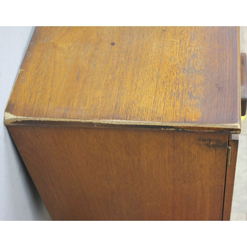 296 - MID CENTURY TEAK SIDEBOARD - SOME DAMAGE TO TOP AND ONE DOOR