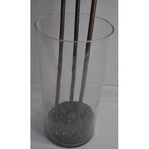 300 - GLASS UMBRELLA STAND WITH 3 WALKING STICKS