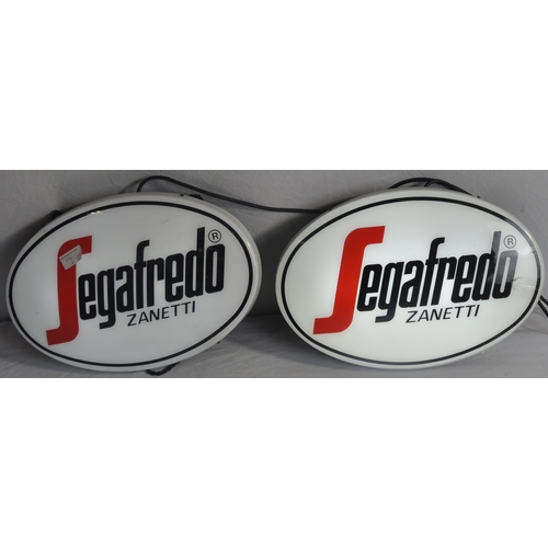 302 - 2 SEGAFREDO LIGHT UP SIGNS, 2 PAVEMENT COFFEE SIGNS