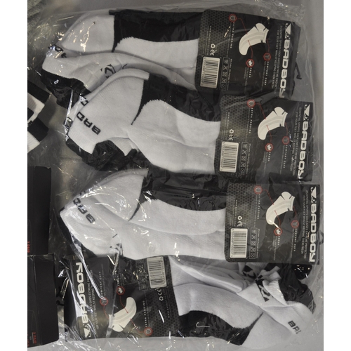 323 - 6 PACKS OF 3 PLUS 2 PAIRS BAD BOY BLACK/WHITE ANKLE SOCKS & PACK OF 2 KARRIMOR ANKLE SOCKS. SIZE... 