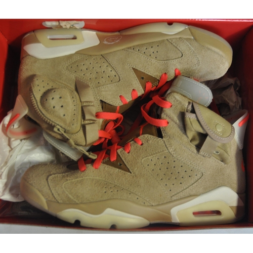 336 - PAIR AIR JORDAN 6 RETRO SP BRITISH KHAKI/BRIGHT CRIMSON SHOES (SIZE UK8/42.5).  POSSIBLY BEEN WORN (... 