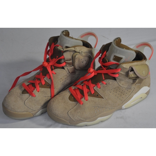 336 - PAIR AIR JORDAN 6 RETRO SP BRITISH KHAKI/BRIGHT CRIMSON SHOES (SIZE UK8/42.5).  POSSIBLY BEEN WORN (... 