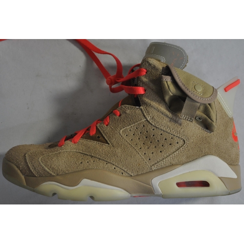 336 - PAIR AIR JORDAN 6 RETRO SP BRITISH KHAKI/BRIGHT CRIMSON SHOES (SIZE UK8/42.5).  POSSIBLY BEEN WORN (... 