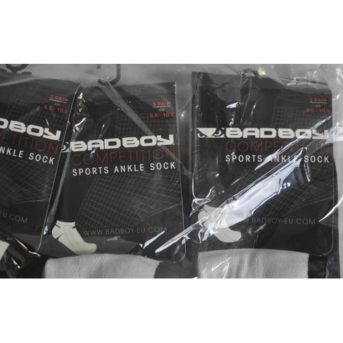 343 - 4 PACKS OF 3 PAIRS BAD BOY SPORTS ANKLE SOCKS. SIZE 8.5 - 10.5 (A60)