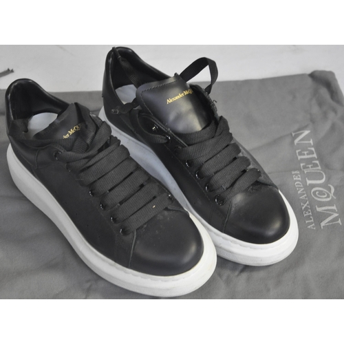 344 - 2 PAIR ALEXANDER MCQUEEN SNEAKERS: BLACK LARRY (SIZE 38.5) & WHITE/RED ALEX OVERSIZE (SIZE 8/420... 