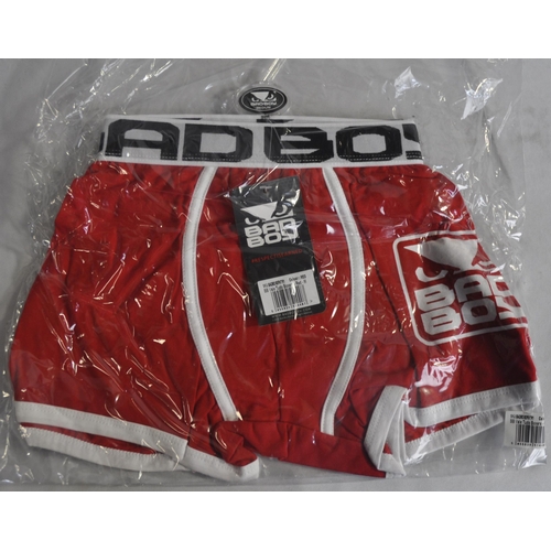 347 - 5 PAIR BAD BOY VALE TUDO BOXERS (3 BLUE, 1 BLACK (L) & 1 RED (M) (A60)