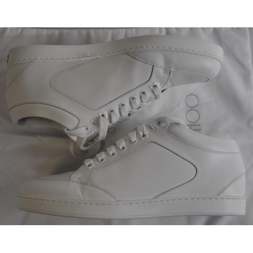 355 - PAIR WHITE JIMMY CHOO CALF LEATHER 'MIAMI' SNEAKERS (SIZE 4/37) - POSSIBLY BEEN WORN (A85)