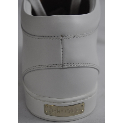 355 - PAIR WHITE JIMMY CHOO CALF LEATHER 'MIAMI' SNEAKERS (SIZE 4/37) - POSSIBLY BEEN WORN (A85)