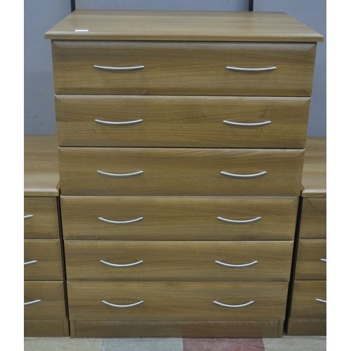 376 - 6 DRAWER CHEST AND 2 MATCHING BEDSIDE CABINETS - LAMINATE SPLIT ON 1 CABINET