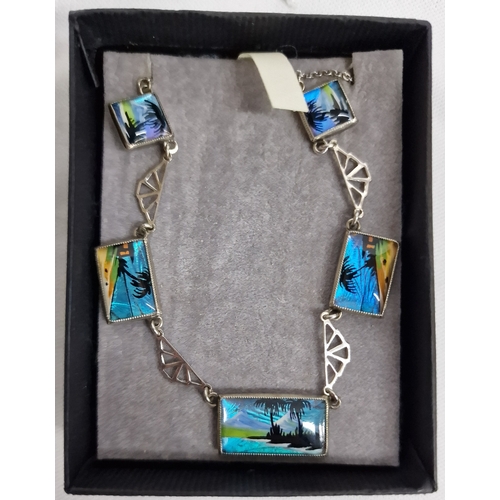 229 - THOMAS L MOTT ART DECO STERLING SILVER IRIDESCENT TROPICAL BEACH CHOKER NECKLACE