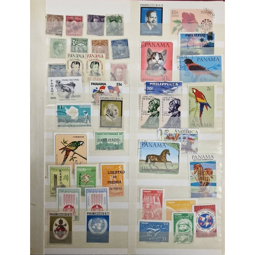 57A - 5 STAMP ALBUMS INCLUDING STAMPS FROM CANADA, USA, PANAMA & PHILIPPINES