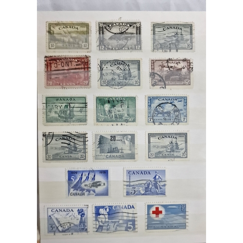 57A - 5 STAMP ALBUMS INCLUDING STAMPS FROM CANADA, USA, PANAMA & PHILIPPINES