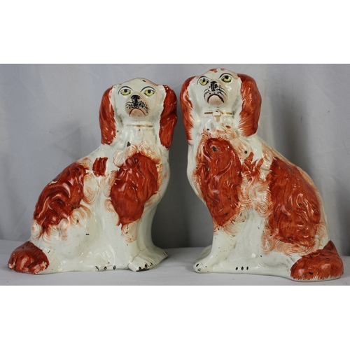 31 - PAIR OF IRON HORSES ON WOODEN BASES, PAIR OF STAFFORDSHIRE DOGS