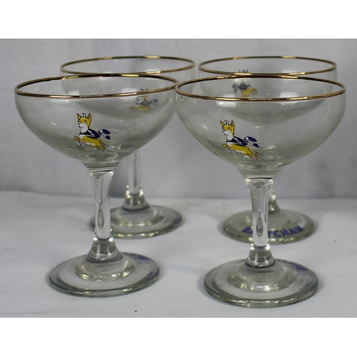 54 - 2 MINIATURE DRESSERS, 2 EARTHENWARE HOT WATER BOTTLES, 4 BABYCHAM GLASSES