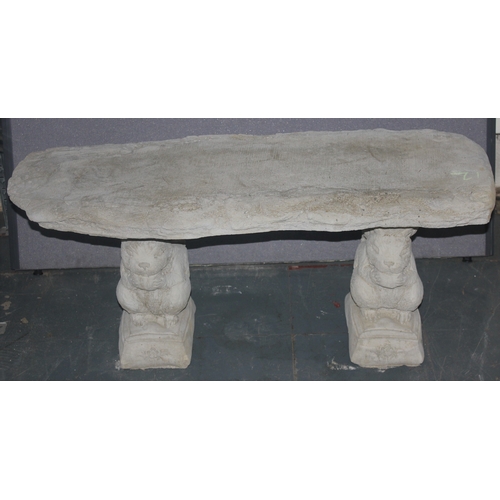 78 - STONEWORK TIMBER DESIGN STRAIGHT SEAT ON SQUIRREL PLINTHS (H48, L100cm)