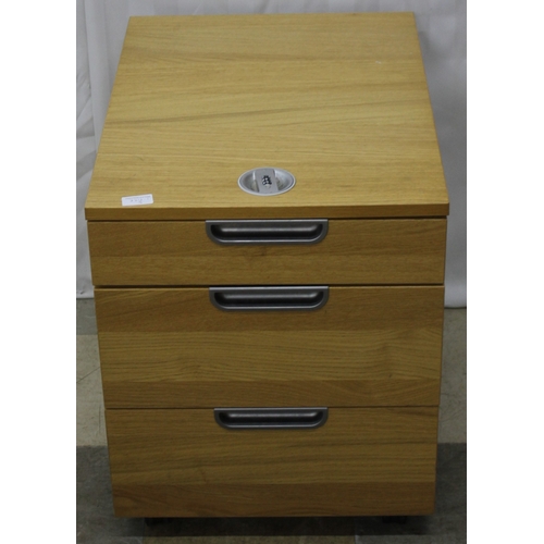 106 - LIGHT OAK FINISH 3-DRAWER PEDESTAL WITH COMBINATION FOR LOCKING