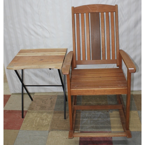 108 - GARDEN ROCKING CHAIR AND FOLDING SIDE TABLE