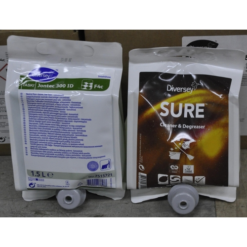 123 - 8 x 1.5L DIVERSEY SURE CLEANER AND DEGREASER AND 4 x 1.5L DIVERSEY JONTEC 300 FLOOR CLEANER