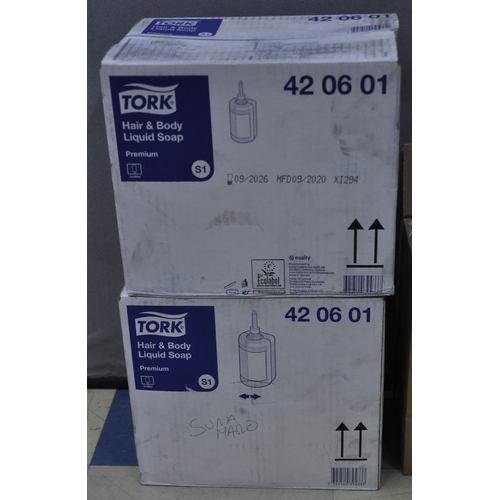 140 - 2 BOXES TORK HAIR AND BODY LIQUID SOAP AND 1 BOX (4 x 1.3L PER BOX) DIVERSEY SOFTCARE DELUXE FO... 